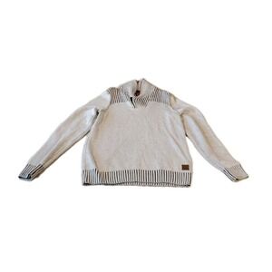 Guess Men's Medium Sweater Beige Cream Cotton Sweater 1/4‎ Zip EUC